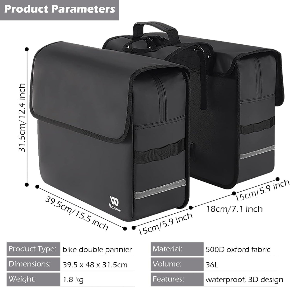 BAIGIO Double Bike Pannier Bags