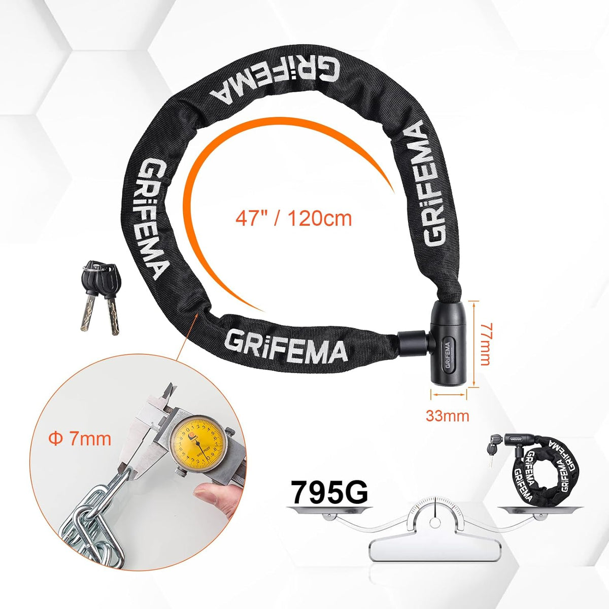 GRIFEMA Keyed Bike Chain Lock