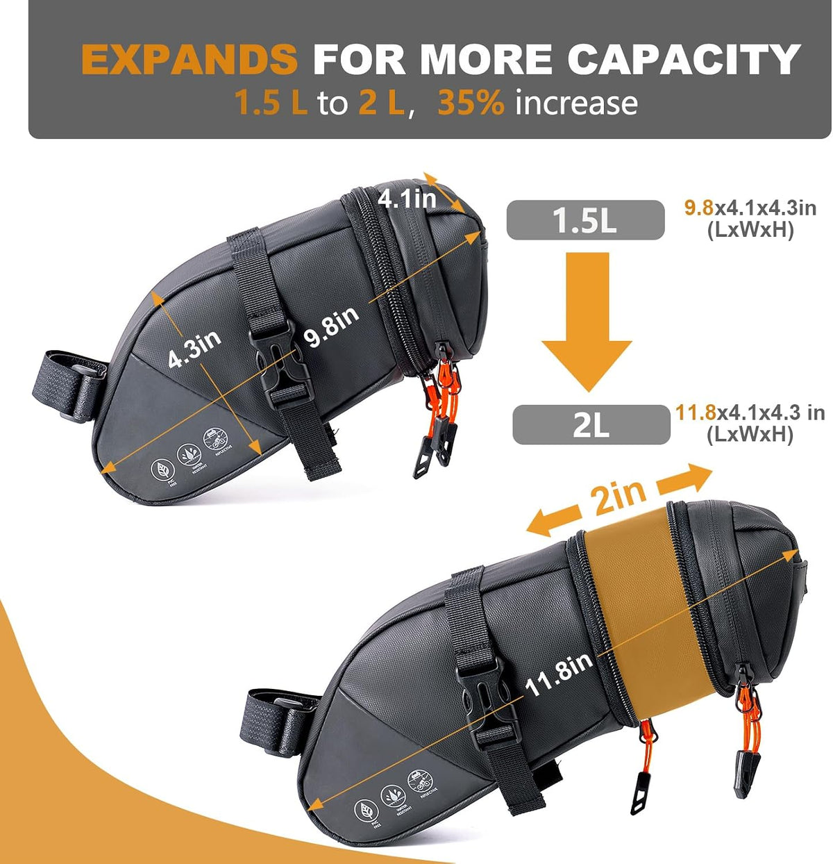 NDakter Expandable Bike Saddle Bag